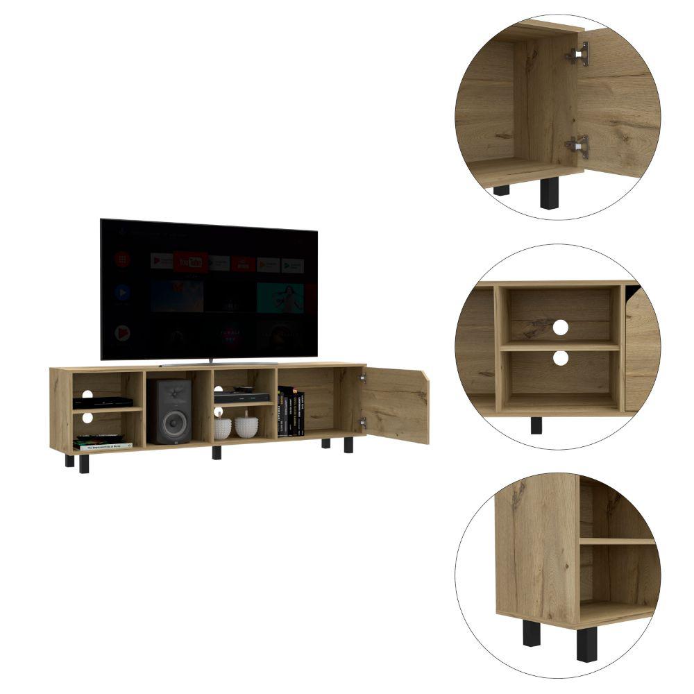 DEPOT E-SHOP Conquest Tv Stand, Back Holes, Four Open Shelves, Five Legs- Light Oak, For Living Room. Picture 3