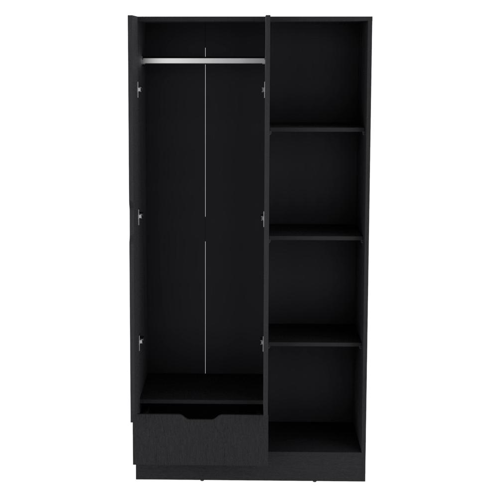 Toccoa Armoire with 1-Drawer and 4-Tier Open Shelves, Black. Picture 2