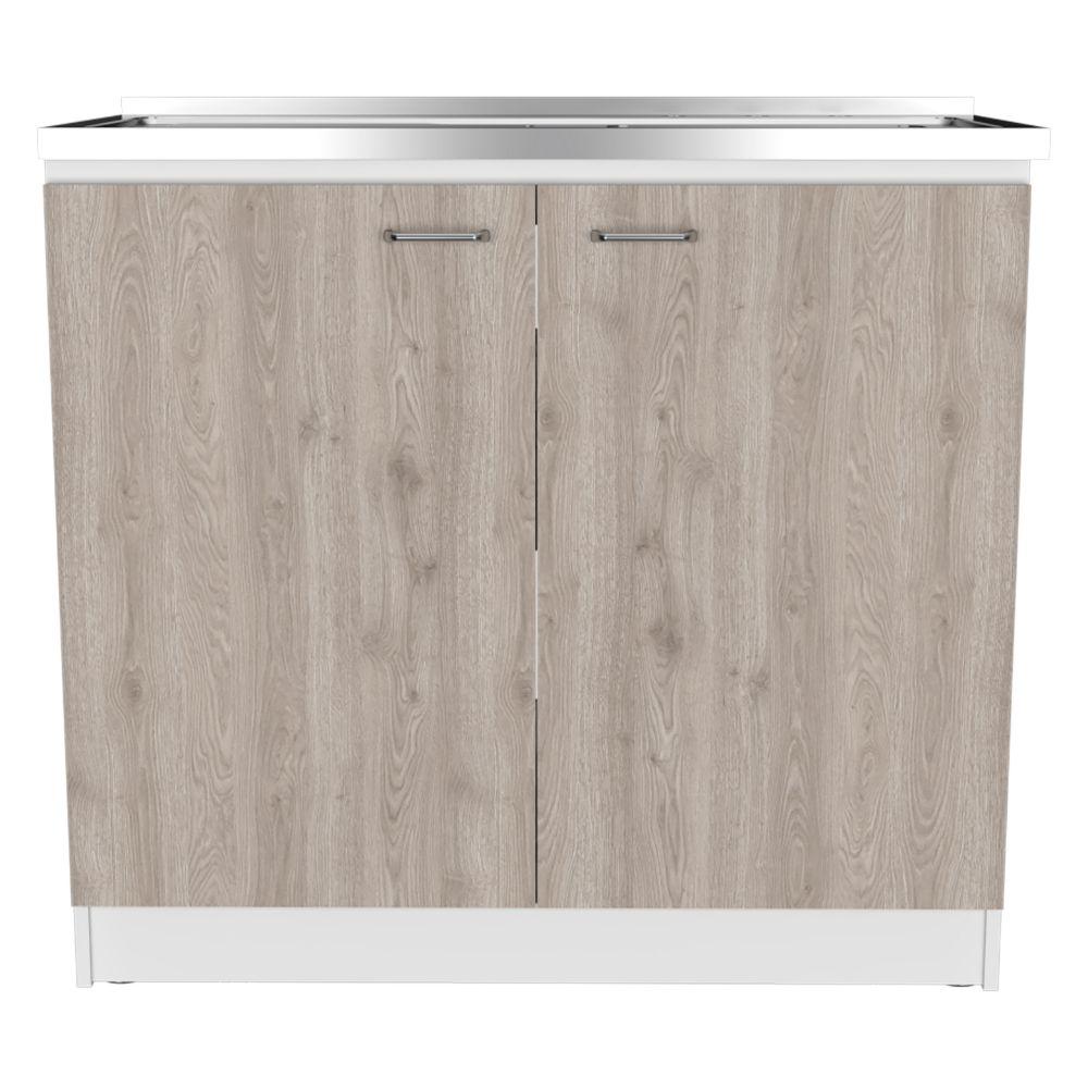 DEPOT E-SHOP Salento Freestanding Sink, Two-Door Cabinet, Countertop, Two Shelves- White/Light Grey, For Kitchen. Picture 1
