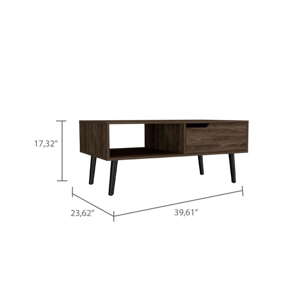 DEPOT E-SHOP Kobe Coffee Table, Countertop, One Open Shelf, One Drawer, Four Legs- Dark Walnut, For Living Room. Picture 4