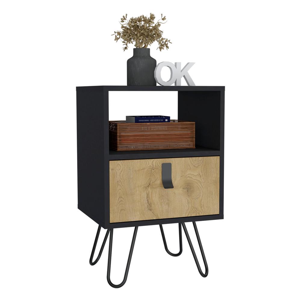 Toka Nightstand, Sleek Design with Hairpin Legs and Drawer. Picture 3