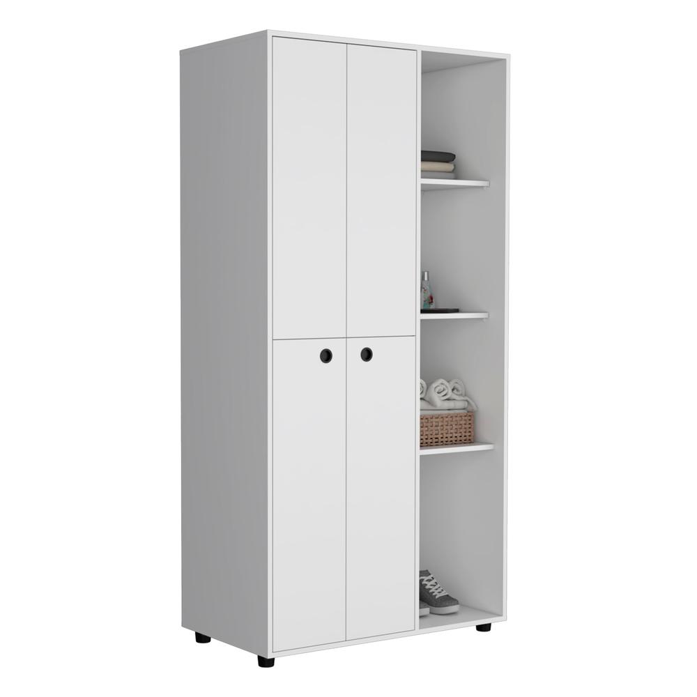 Armoire with 2-door Storage with Metal Rods, Drawer, 3 Open Shelves, White. Picture 3