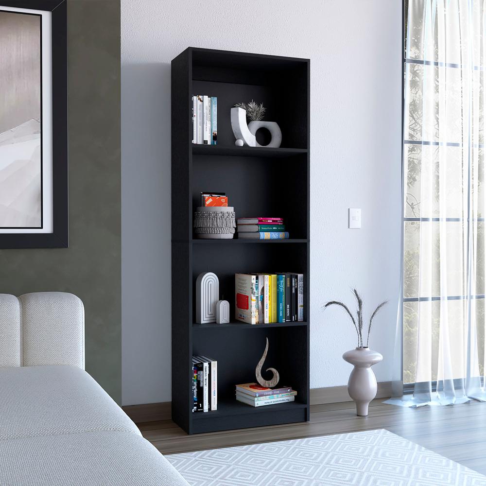 Vinton Bookcase with Spacious Tier-Shelving Design, Black. Picture 6