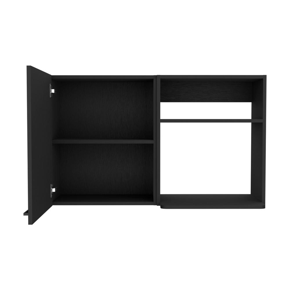 DEPOT E-SHOP Salento 2 Stackable Wall-Mounted Storage Cabinet with 2 Side Shelf, Black. Picture 1