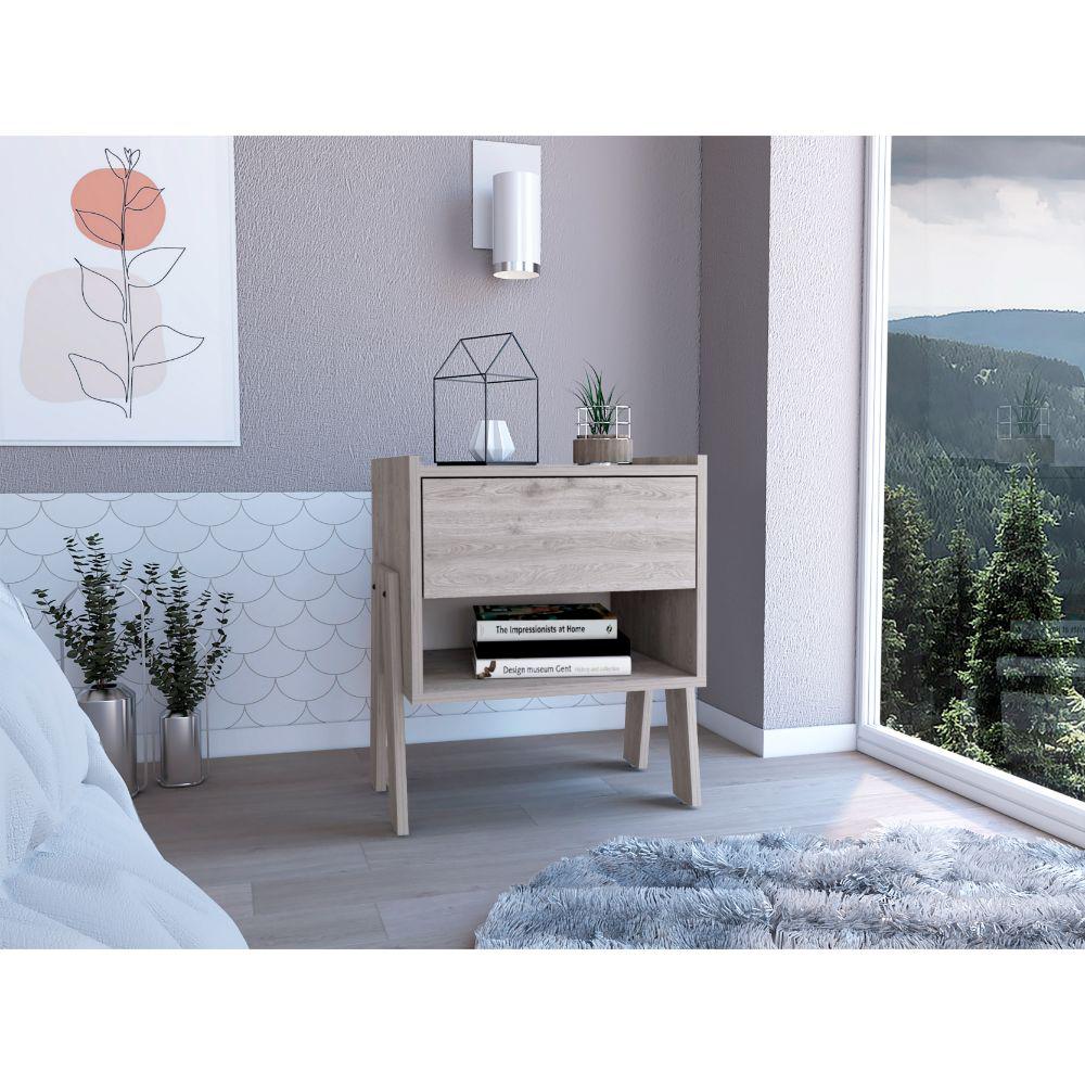 DEPOT E-SHOP Echo Nightstand, One Open Shelf, One Drawer, Countertop, Four Legs -Light Grey, For Bedroom. Picture 1