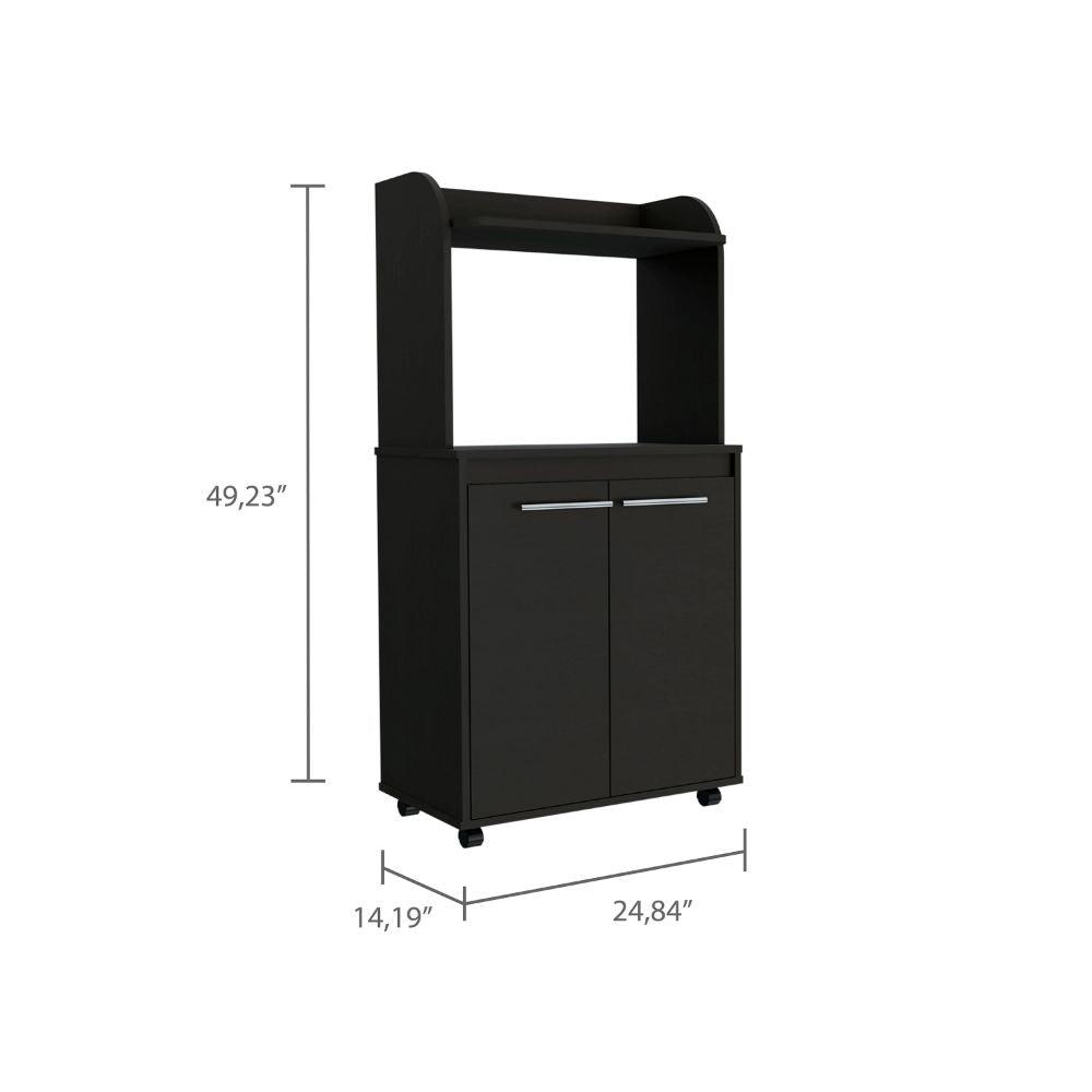 DEPOT E-SHOP Lucca Kitchen Cart, Countertop, Two-Door Cabinet, One Open Shelf, Two Internal Shelves-Black, For Kitchen. Picture 4