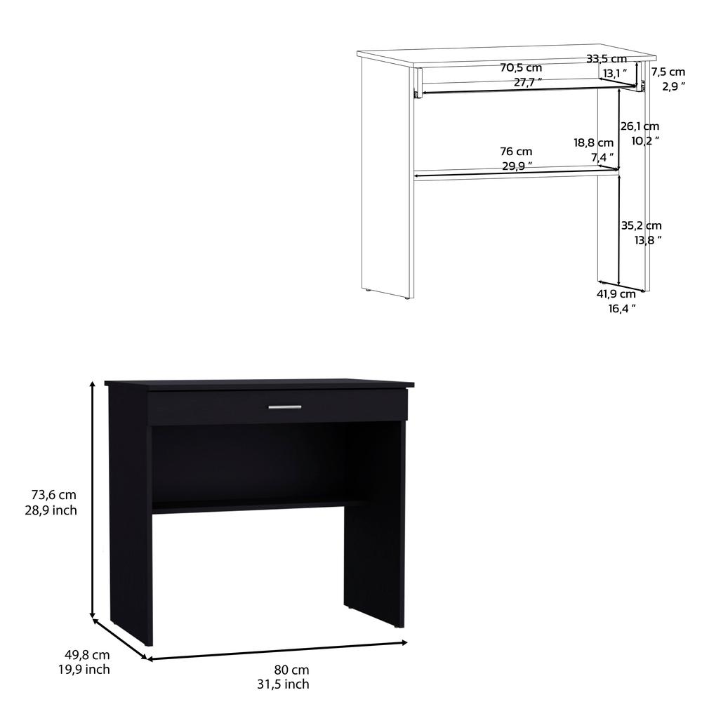Montana Storage Desk, Spacious Stylish with Drawer and Shelf, Black -Office. Picture 7