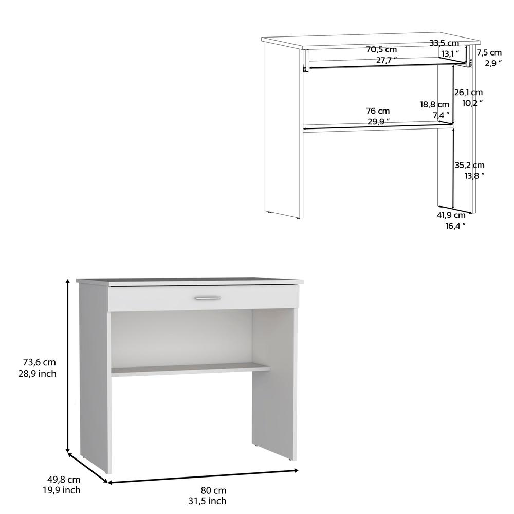 Montana Storage Desk, Spacious Stylish with Drawer and Shelf, White -Office. Picture 7
