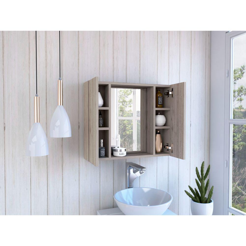 DEPOT E-SHOP Garnet Medicine Cabinet, Mirror, One External Shelf, Two-Door Cabinet-Light Grey, For Bathroom. Picture 5