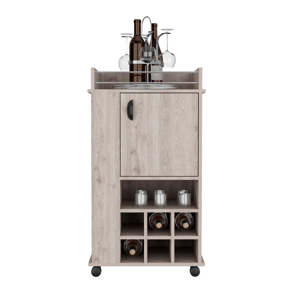 Fraser Bar Cart with 6 Built-in Wine Rack and Casters, Light Gray. Picture 2
