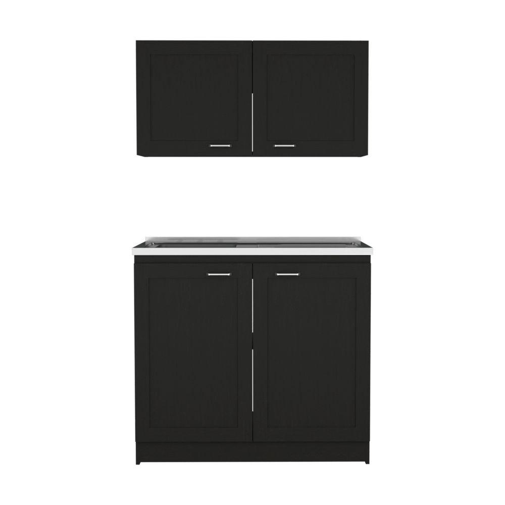 DEPOT E-SHOP Agate Cabinet Set, Two Parts Set, Countertop-Black, For Kitchen. Picture 1