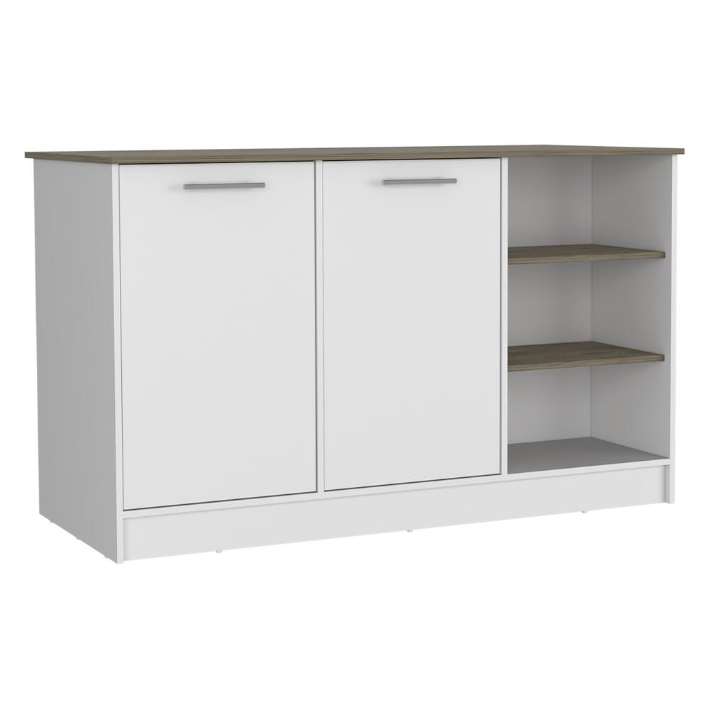 DEPOT E-SHOP Mars Kitchen Island-Two Cabinets, Countertop, Three Open Shelves-White/Dark Brown, For Kitchen. Picture 2