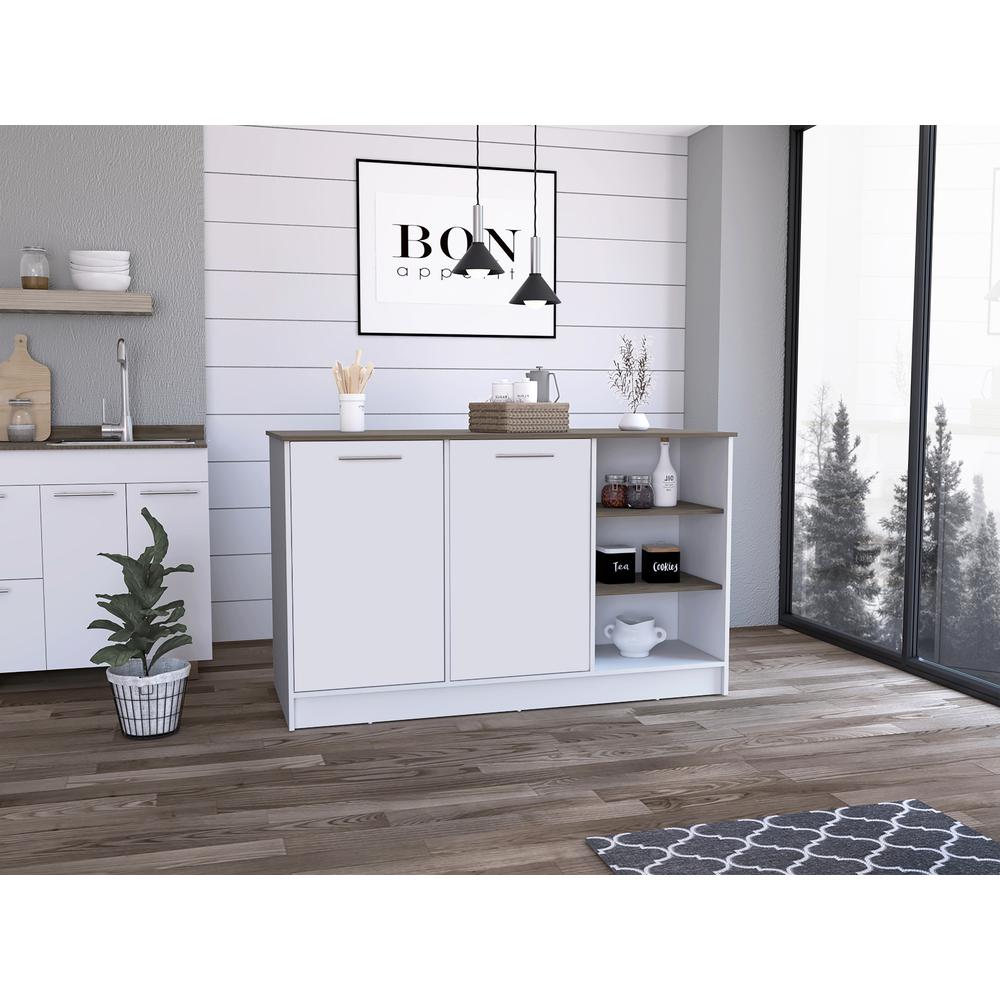 DEPOT E-SHOP Mars Kitchen Island-Two Cabinets, Countertop, Three Open Shelves-White/Dark Brown, For Kitchen. Picture 1