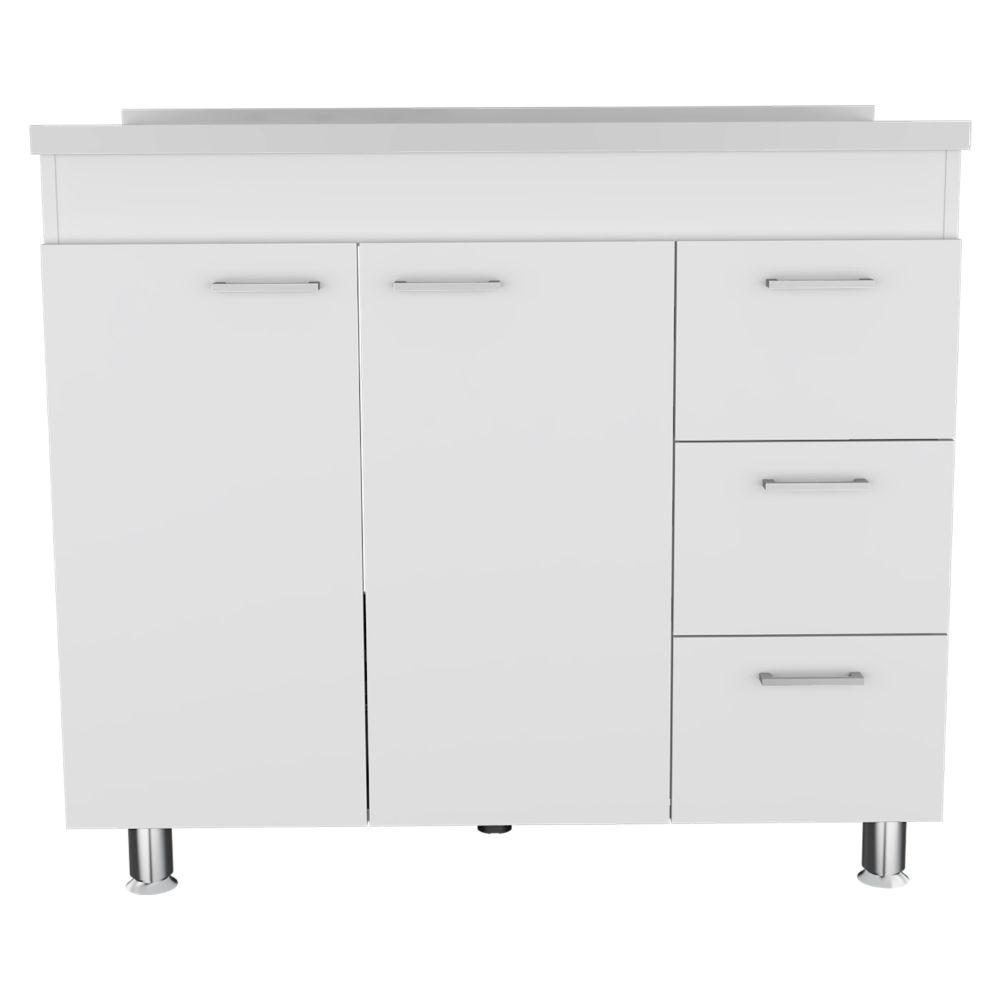 DEPOT E-SHOP Rushville Base Cabinet, Three Drawers, Two-Door Cabinet, Countertop, Four Legs-White, For Kitchen. Picture 2