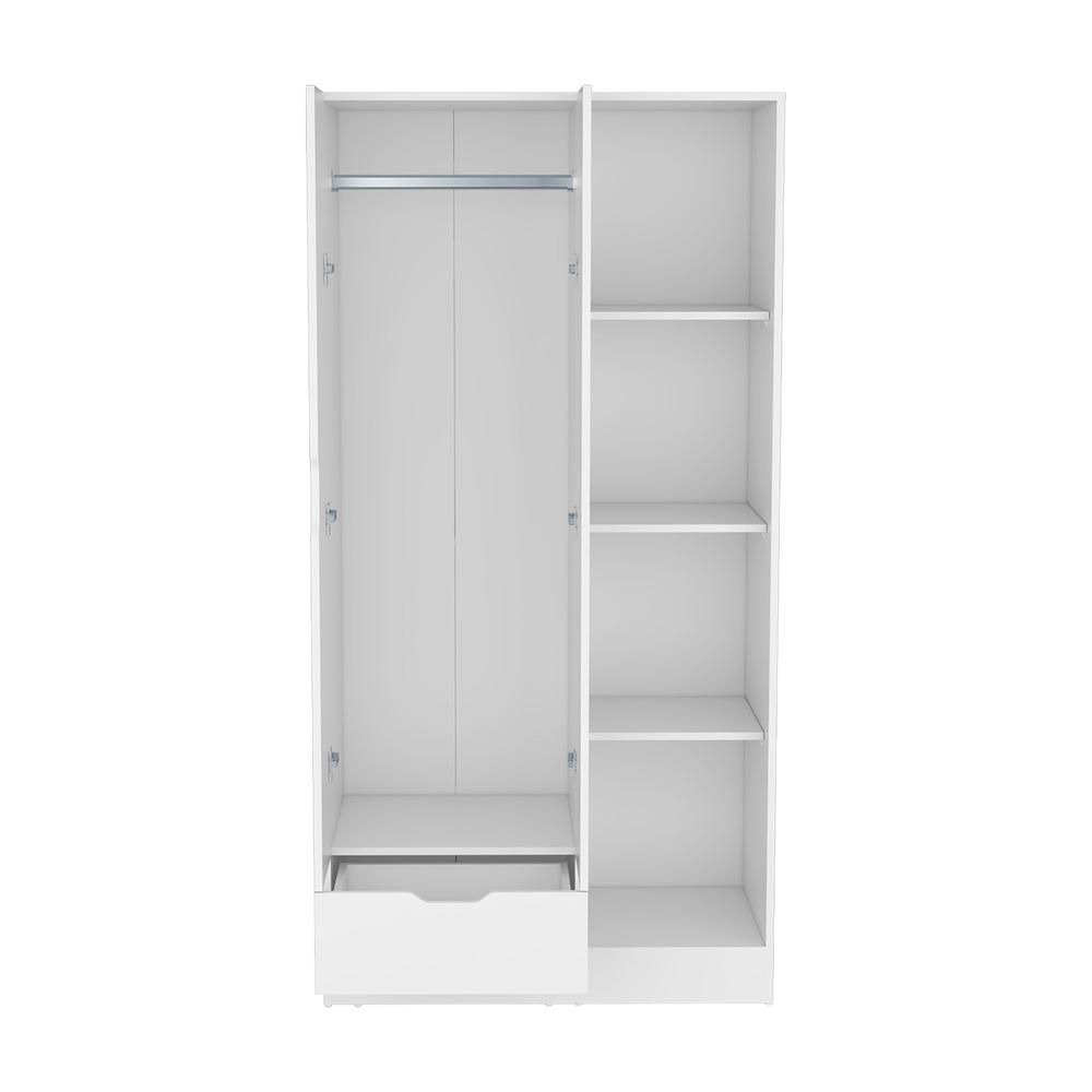 Toccoa Armoire with 1-Drawer and 4-Tier Open Shelves, White. Picture 2