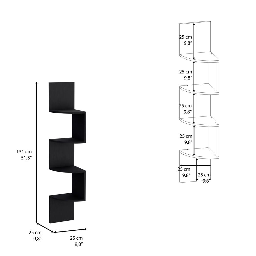 Roy Corner Floating Shelf, Modern 4-Tier Display, Black -Living Room. Picture 7