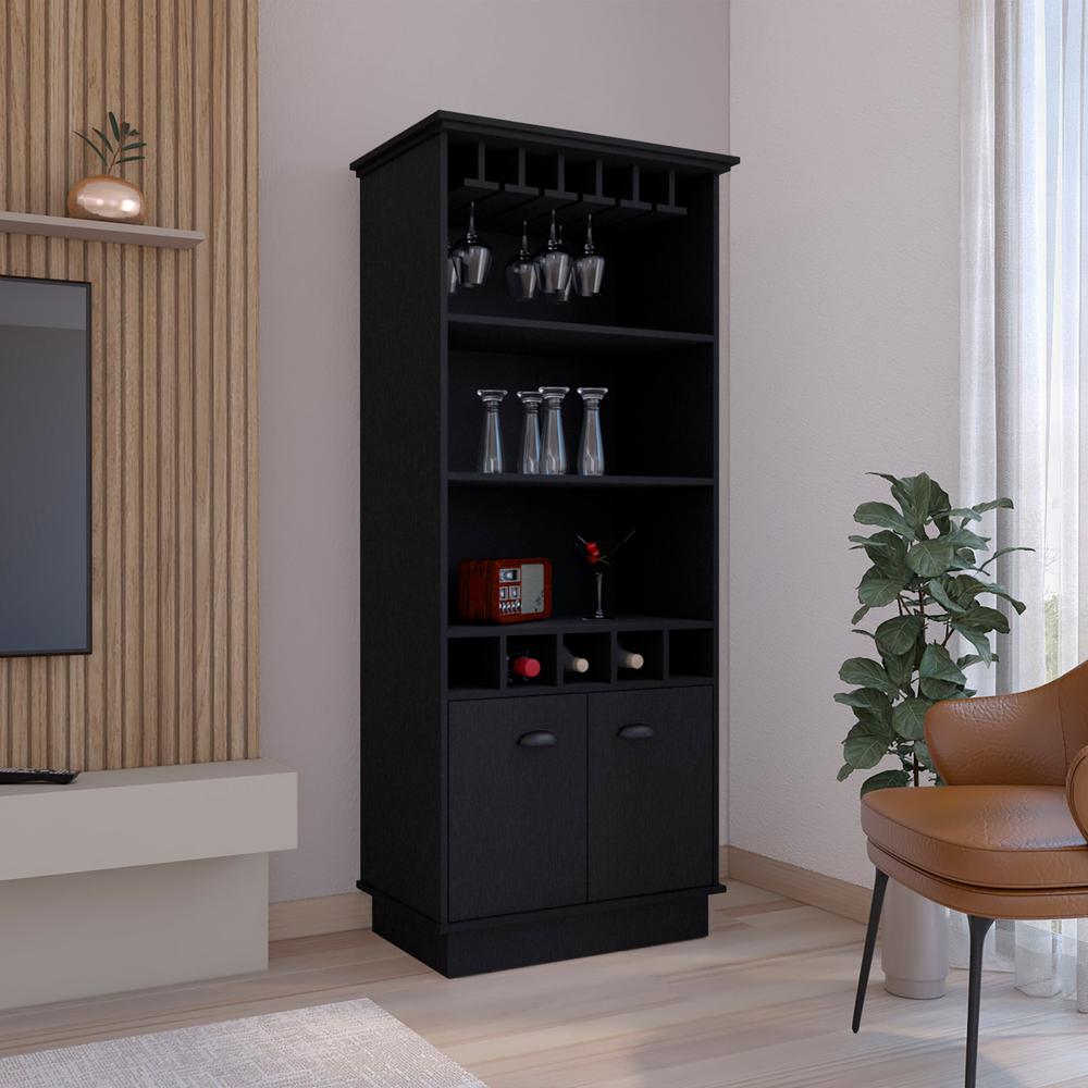 Bar Cabinet with Wine Rack, three Open Storage Shelves and One Cabinet,Black. Picture 6