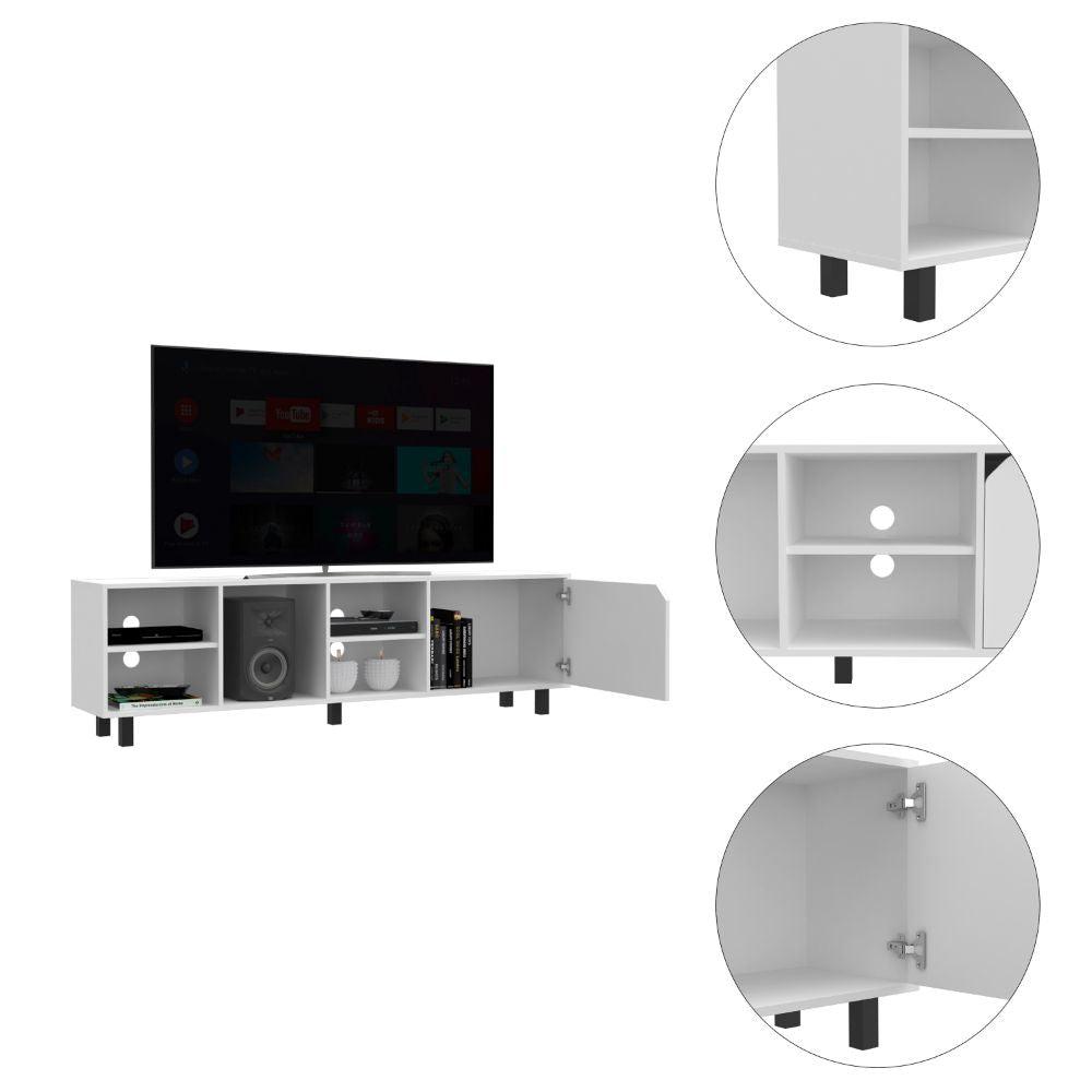 DEPOT E-SHOP Conquest Tv Stand, Back Holes, Four Open Shelves, Five Legs- White, For Living Room. Picture 3