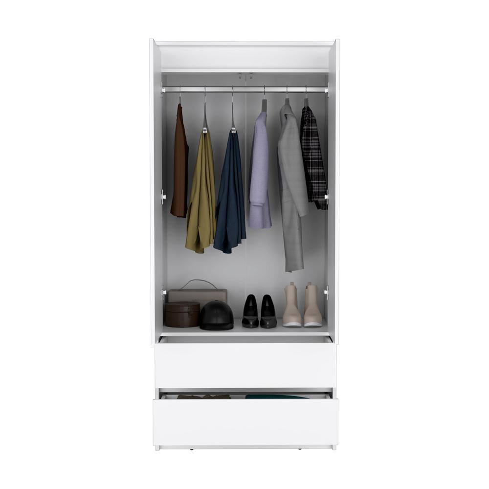 DEPOT E-SHOP Palmer 2 Drawers Armoire, Wardrobe Closet with Hanging Rod, White. Picture 3