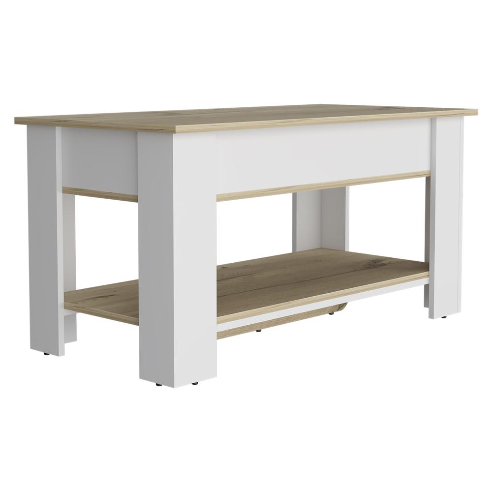 DEPOT E-SHOP Saturn Storage Table, One Flexible Table Shelf, Four Legs, Low Shelf, Internal Storage-Light Oak/White, For Bedroom. Picture 3