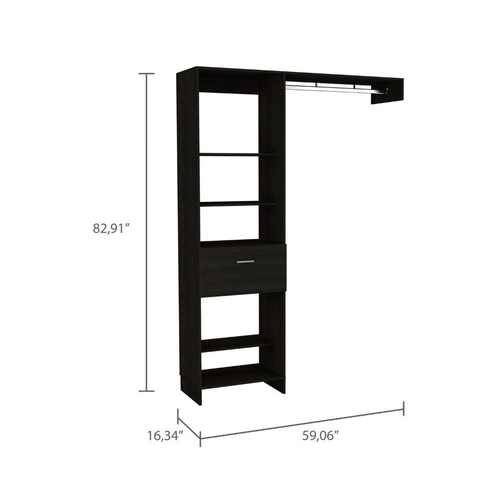 DEPOT E-SHOP Dynamic Closet System, Five Open Shelves, One Drawer, One Metal Rod-Black, For Bedroom. Picture 4