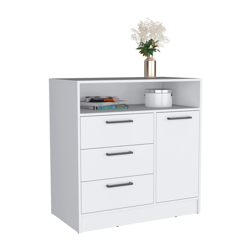 Dresser with Spacious 3-Drawer and Single-Door Storage Cabinet, White. Picture 2