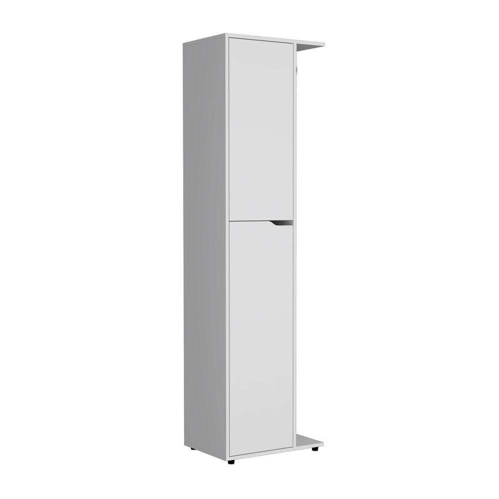 Storage Closet with One Door, Four Shelves and Broom and Mop Holder,White. Picture 1