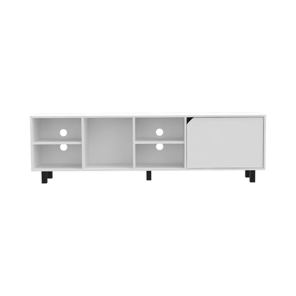 DEPOT E-SHOP Conquest Tv Stand, Back Holes, Four Open Shelves, Five Legs- White, For Living Room. Picture 2
