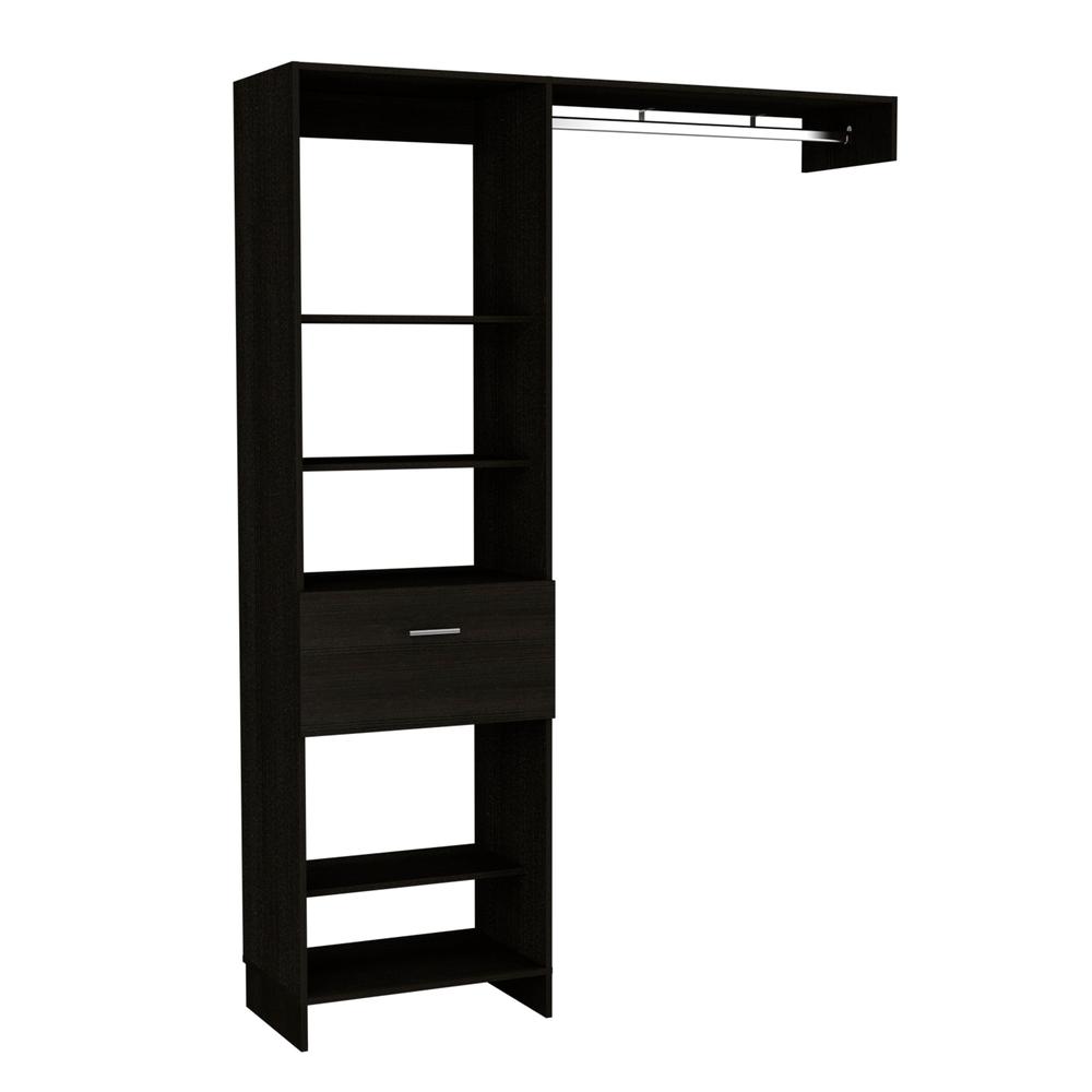 DEPOT E-SHOP Dynamic Closet System, Five Open Shelves, One Drawer, One Metal Rod-Black, For Bedroom. Picture 2