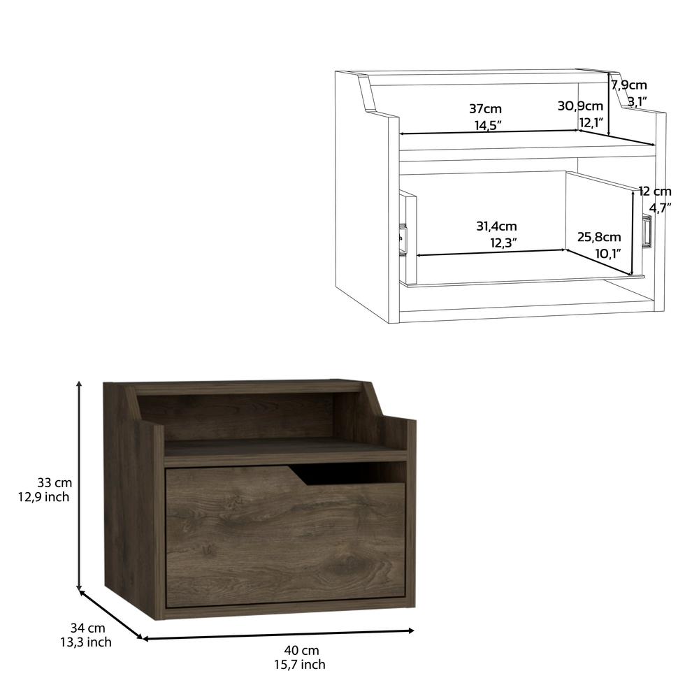 Floating Nightstand, Modern Dual-Tier Design with Spacious Single Drawer Storage. Picture 5