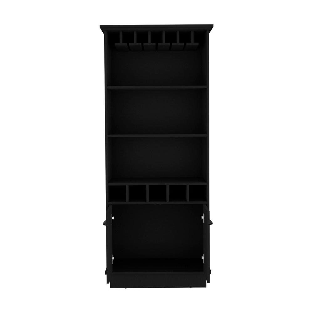 Bar Cabinet with Wine Rack, three Open Storage Shelves and One Cabinet,Black. Picture 2