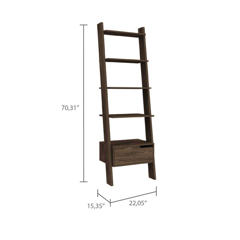 DEPOT E-SHOP Kobe Ladder Bookcase, One Drawer, Five Open Shelves, Four Legs- Dark Walnut, For Living Room. Picture 3