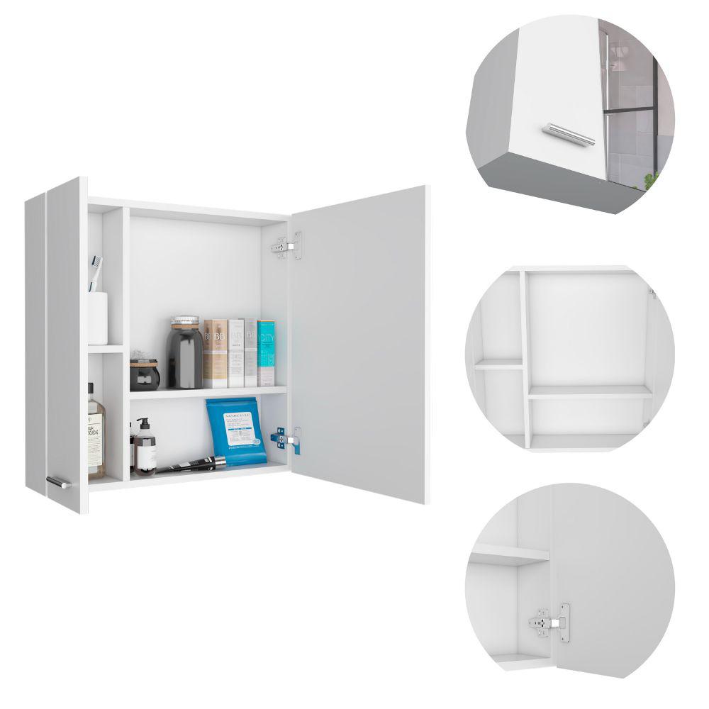 DEPOT E-SHOP Harbor Medicine Cabinet, Mirror Four Internal Shelves, One-Door Cabinet-White, For Bathroom. Picture 4