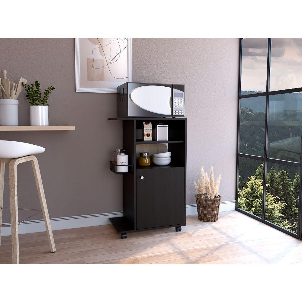 DEPOT E-SHOP Opal Kitchen Cart, Microwave Countertop, One-Door Cabinet, Four Caster Wheels- Black, For Living Room. Picture 1