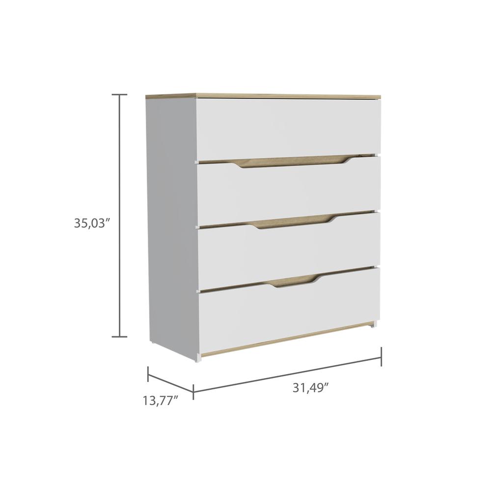 DEPOT E-SHOP Aralia Drawer Dresser-Four Drawers, Countertop-White/Light Oak, For Bedroom. Picture 3