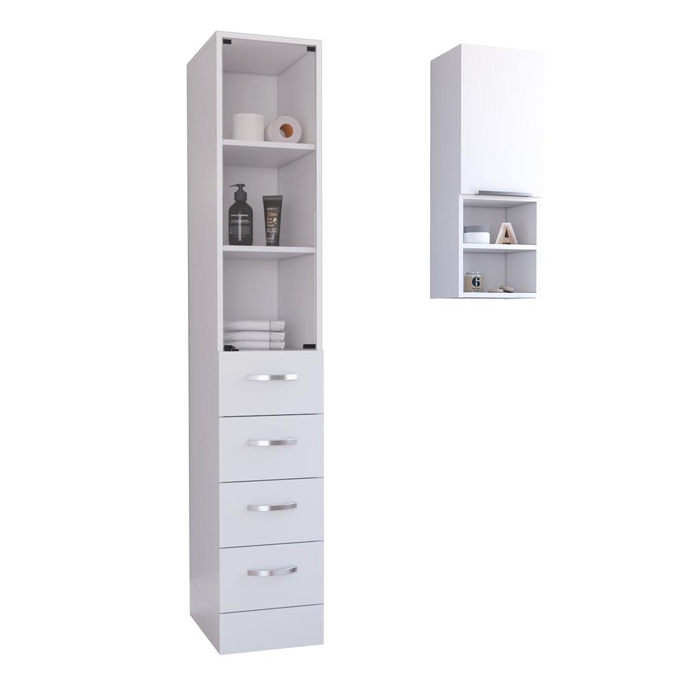 2 Piece Bathroom Set,  Magna Linen Cabinet +  Savona Medicine Cabinet , White. Picture 2