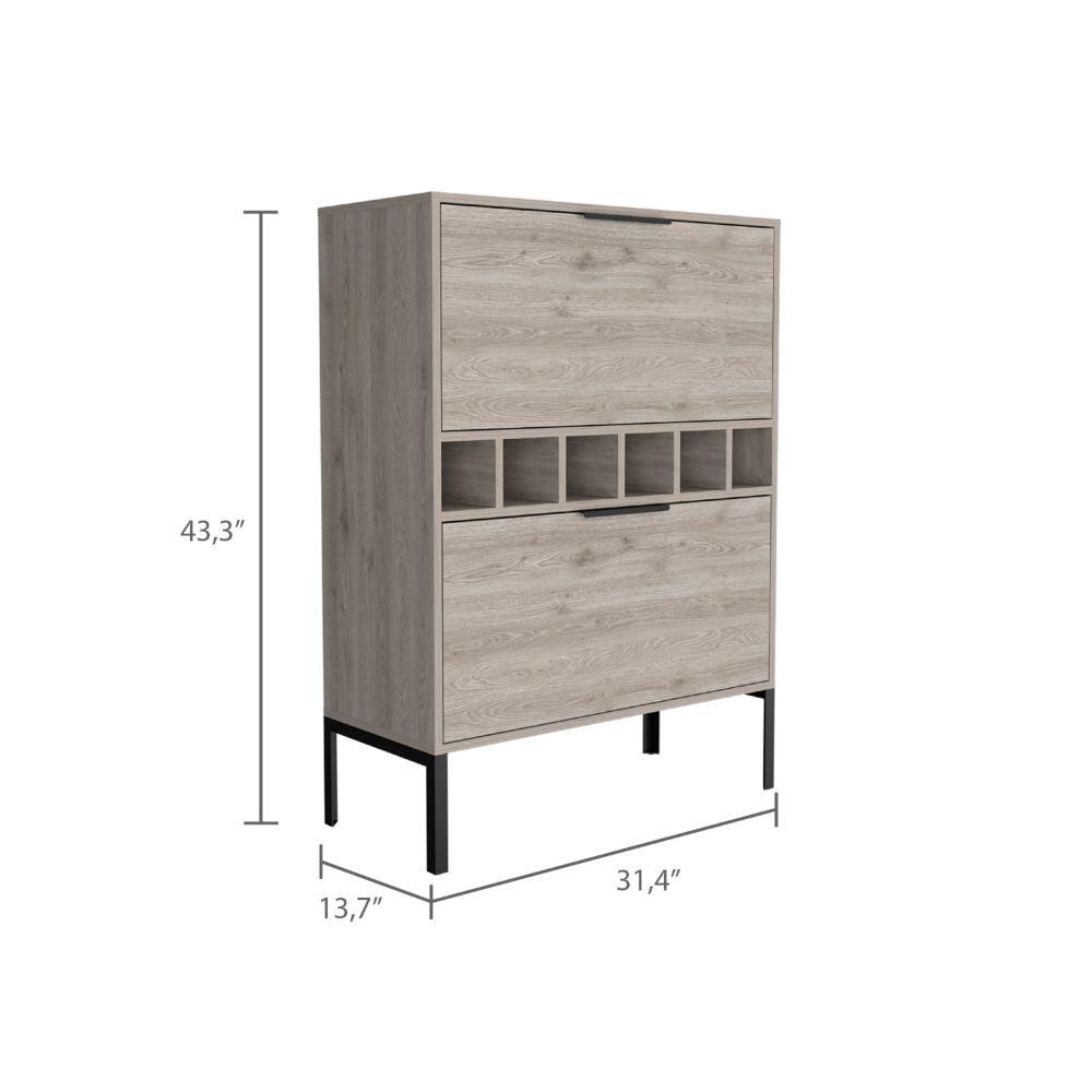 DEPOT E-SHOP Staten Bar Cabinet, Six Wine Cubbies, Two-Door Flexible Cabinets, Countertop, Four Legs-Light Grey, For Living Room. Picture 4
