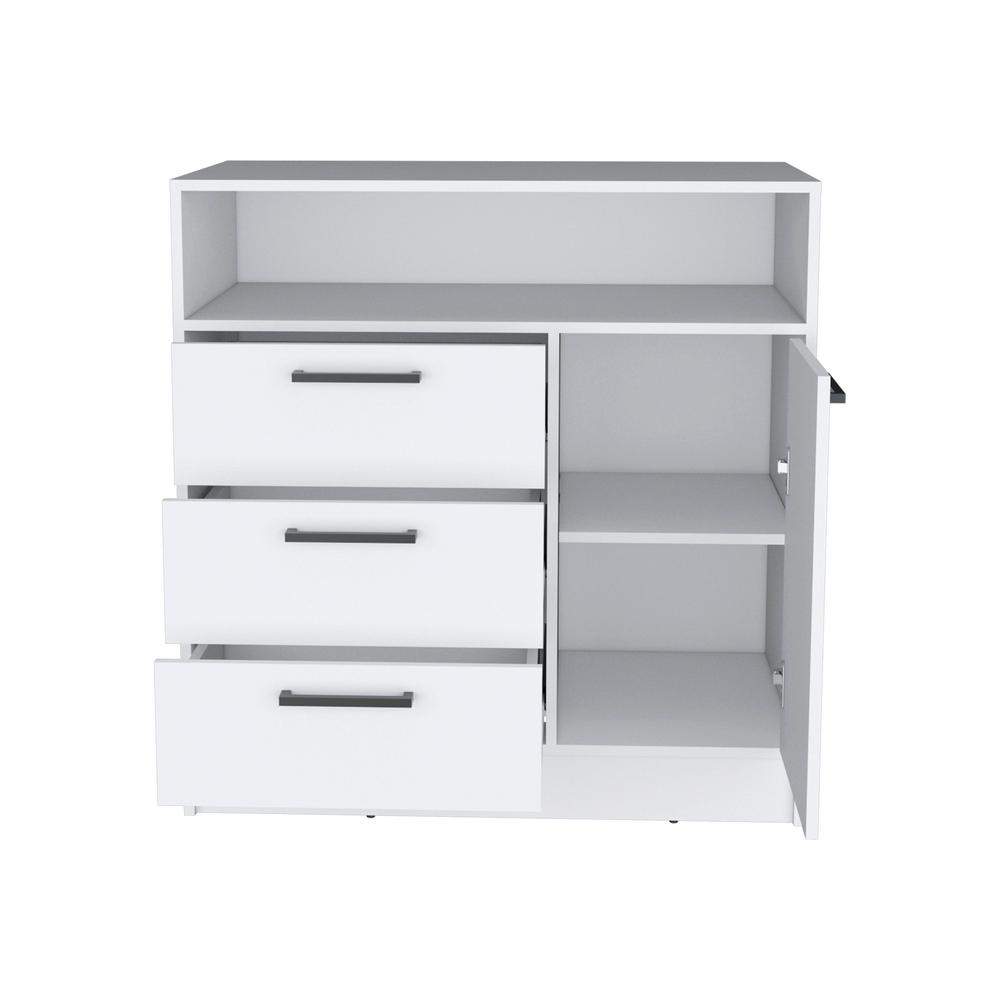Dresser with Spacious 3-Drawer and Single-Door Storage Cabinet, White. Picture 1