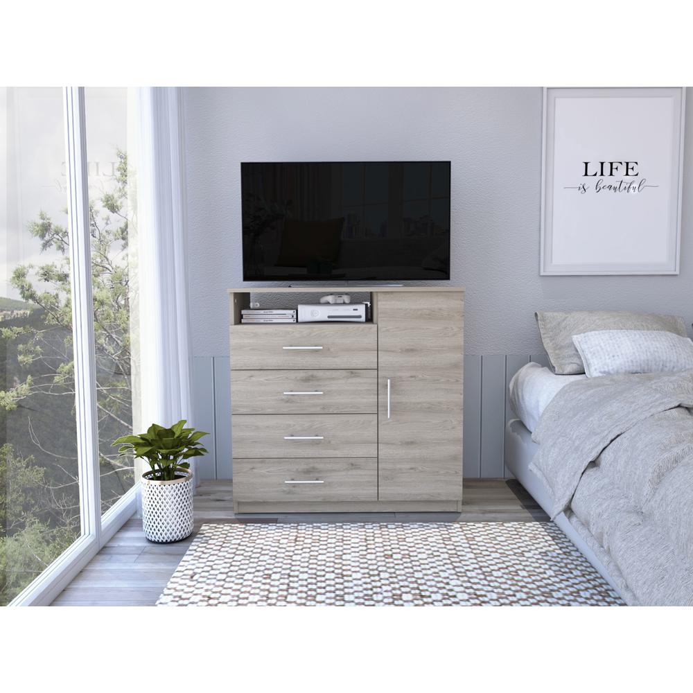 DEPOT E-SHOP Rioja 4 Drawer Dresser,Four Drawers, One Open Shelf, Countertop, One-Door Cabinet, Light Grey, For Bedropom. Picture 5