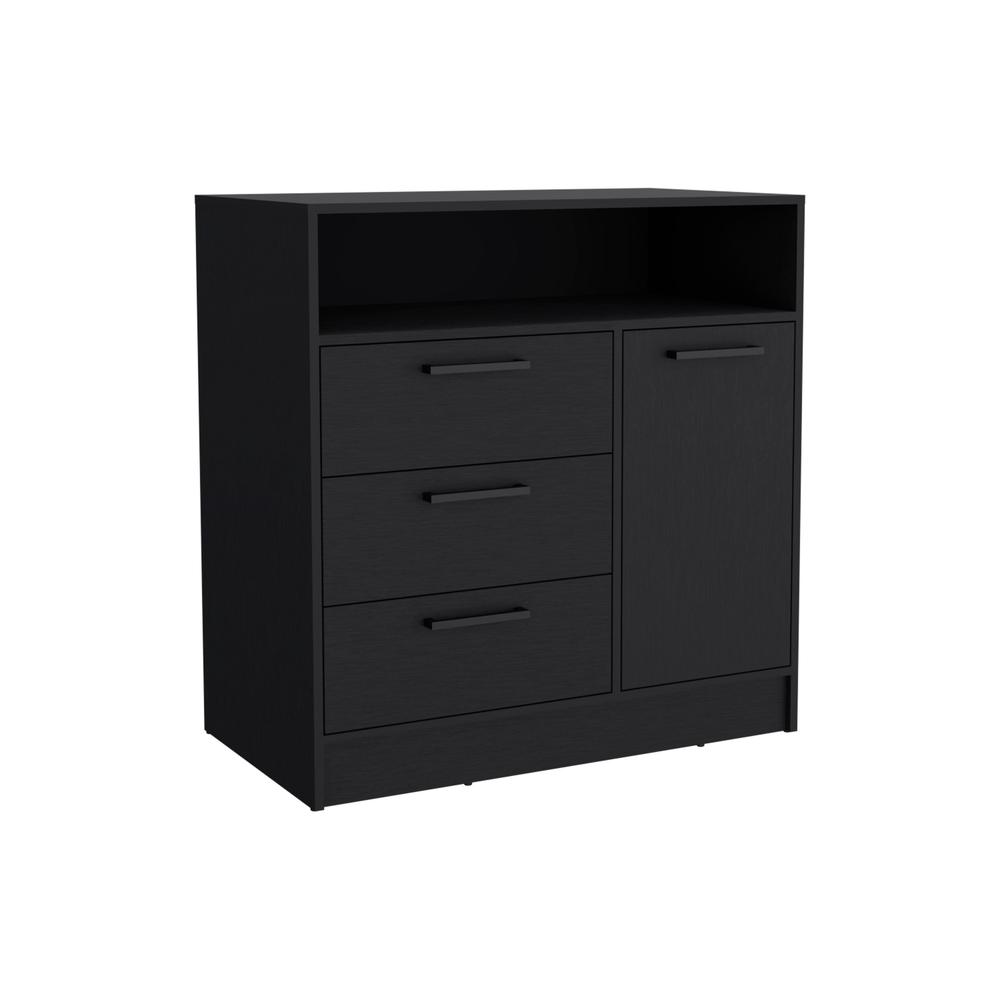 Dresser with Spacious 3-Drawer and Single-Door Storage Cabinet, Black. Picture 7