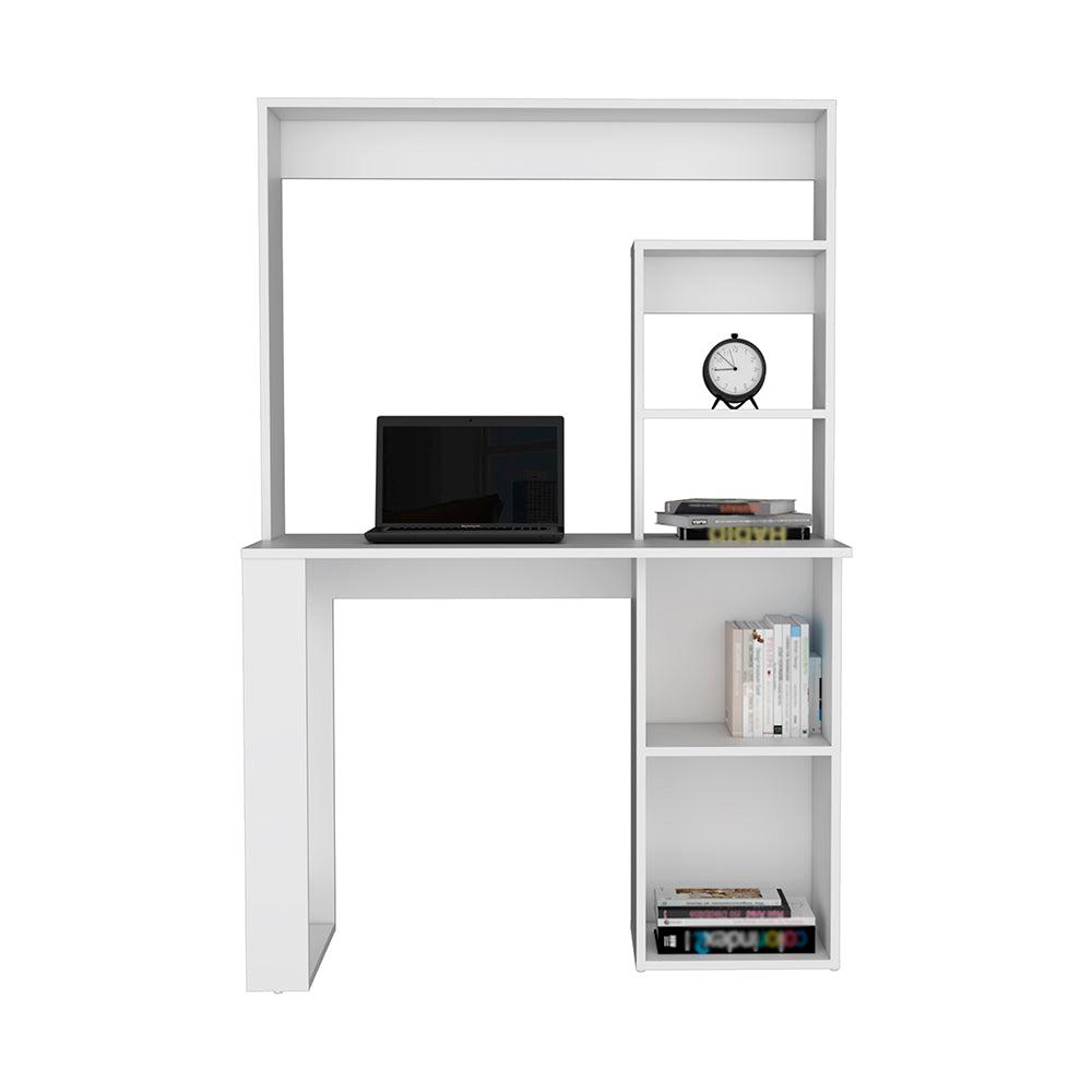 Ethel Writing Computer Desk with Storage Shelves and Hutch, White. Picture 3