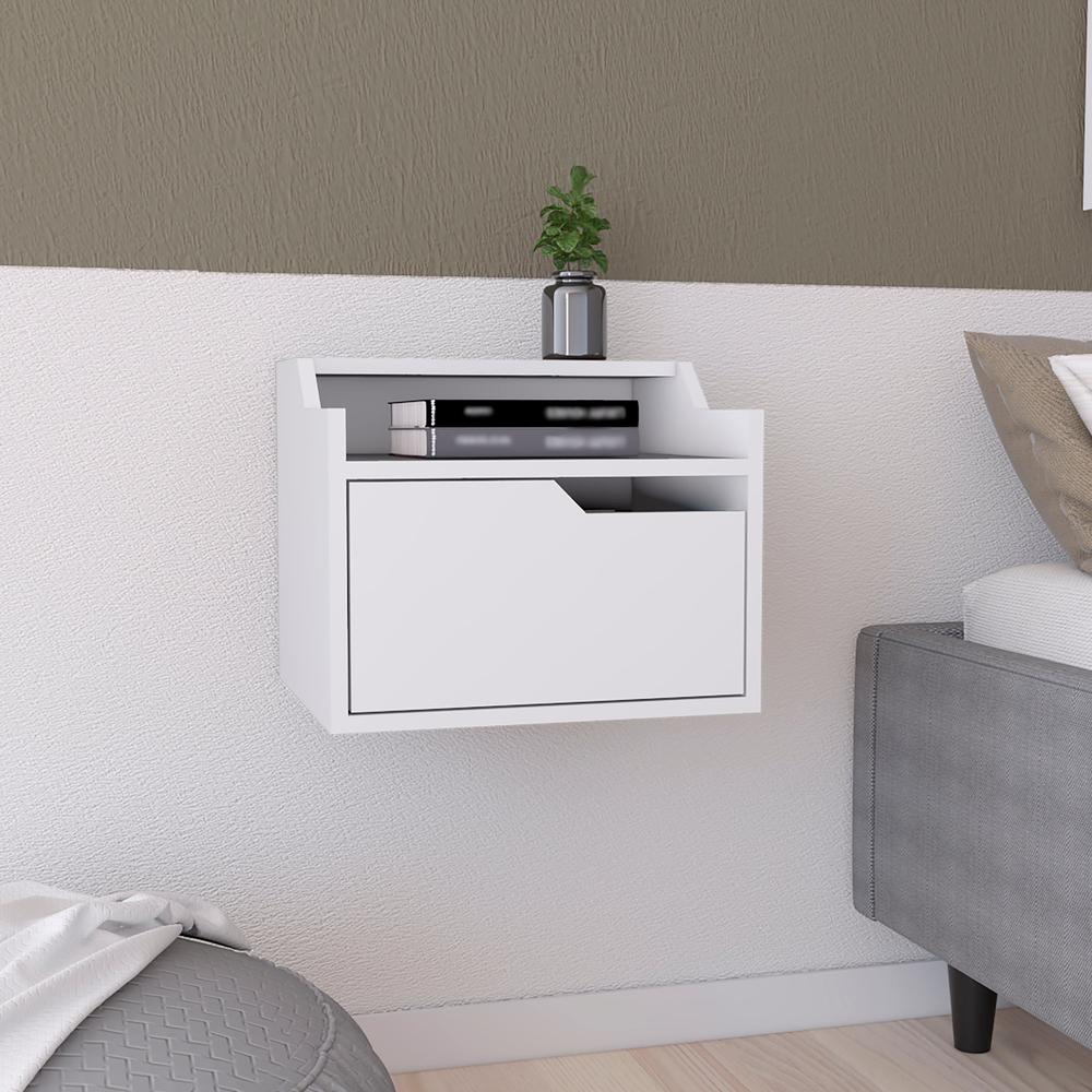 Floating Nightstand, Modern Dual-Tier Design with Spacious Single Drawer Storage. Picture 6
