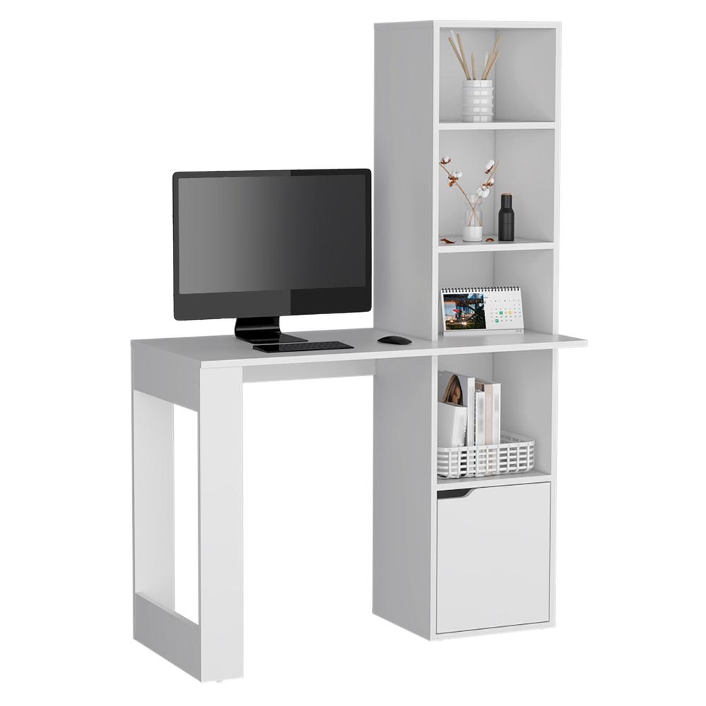 Ripley Writing Desk With Bookcase and Cabinet, White. Picture 2