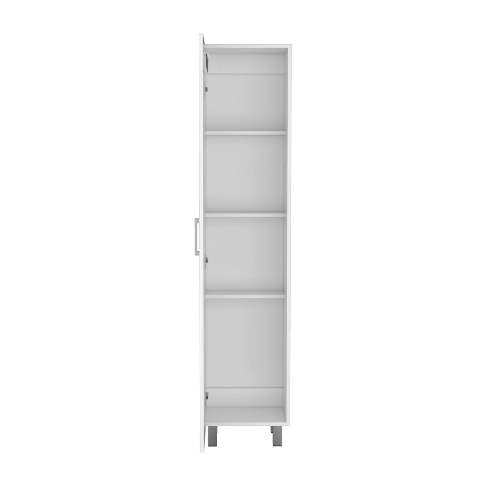 DEPOT E-SHOP Vernon Slim Storage Cabinet with 4-Tier Shelf and Broom Hangers, White. Picture 3