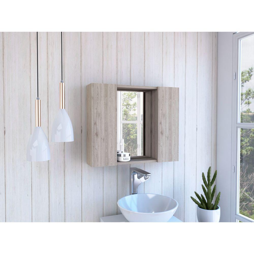 DEPOT E-SHOP Garnet Medicine Cabinet, Mirror, One External Shelf, Two-Door Cabinet-Light Grey, For Bathroom. Picture 1