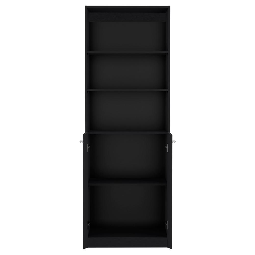 Vinton 2-Door Bookcase with Upper Shelves, Black. Picture 2