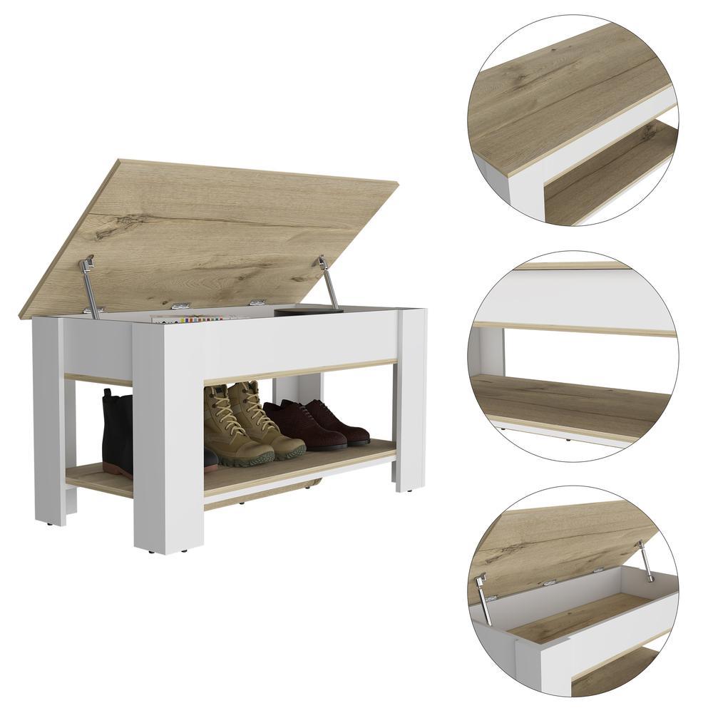 DEPOT E-SHOP Saturn Storage Table, One Flexible Table Shelf, Four Legs, Low Shelf, Internal Storage-Light Oak/White, For Bedroom. Picture 2