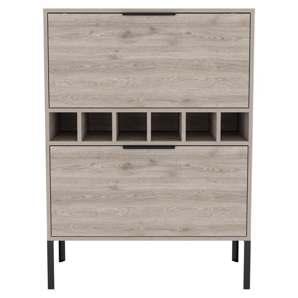 DEPOT E-SHOP Staten Bar Cabinet, Six Wine Cubbies, Two-Door Flexible Cabinets, Countertop, Four Legs-Light Grey, For Living Room. Picture 2