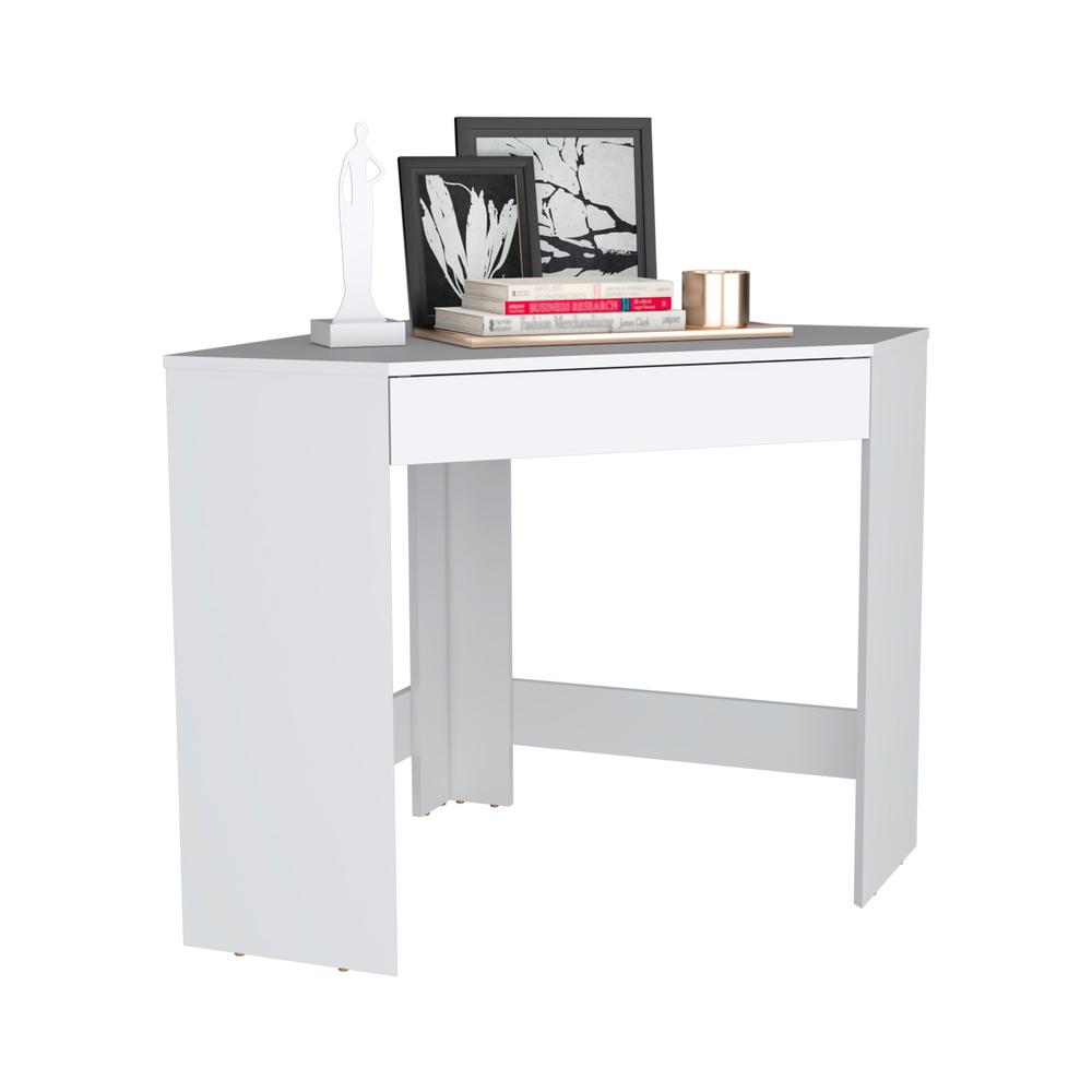 Savoy Corner Desk with Compact Design and Drawer, White -Office. Picture 3
