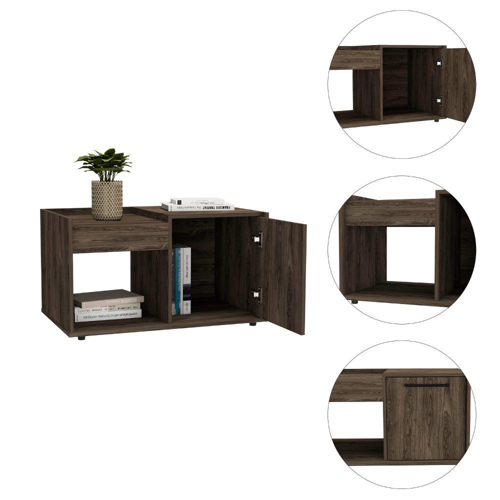 DEPOT E-SHOP Ambar Coffee Table, One Open Shelf, One-Door Cabinet, Countertop- Dark Walnut, For Living Room. Picture 3